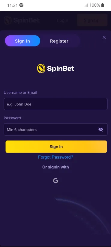 SpinBet Casino App Login