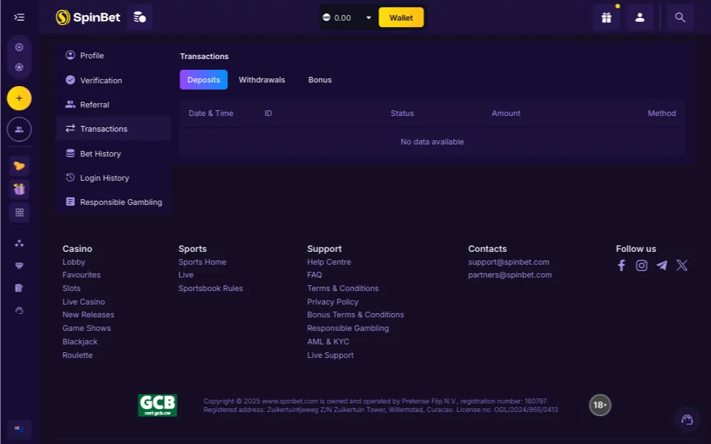 SpinBet Casino Payments