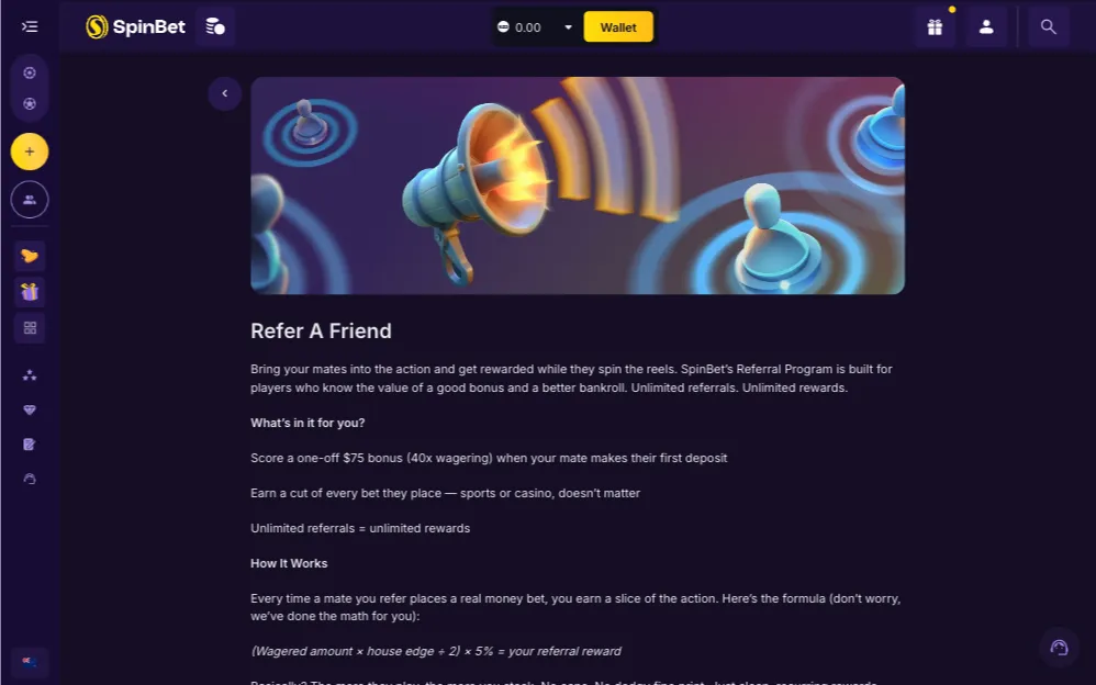 SpinBet Casino Refer a Friend