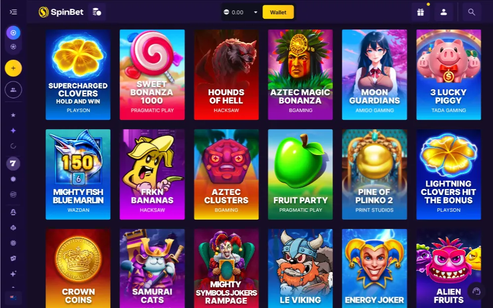 SpinBet Casino Slots Selection