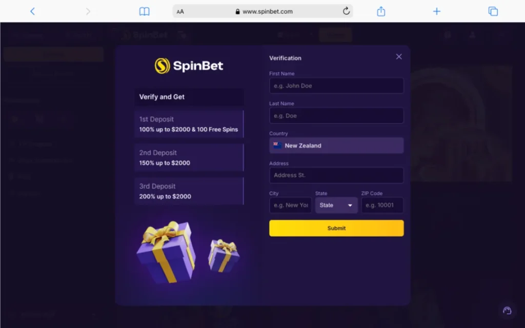 SpinBet Casino Registration